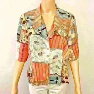 Vintage Pattern Artsy Colorful Boho Hippie  Festival Button Down Shirt Blouse.